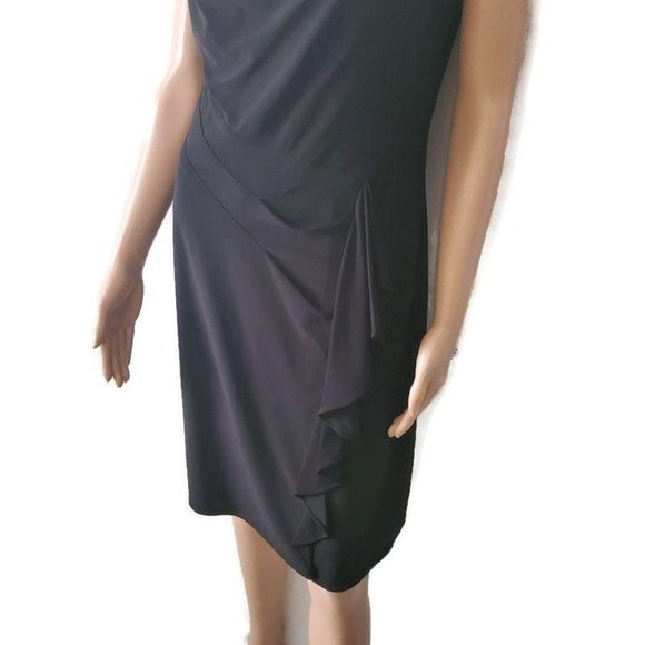 Evan-Picone Women's Classic Black Cap Sleeves Drape Neckline Cocktail Dress Sz 8 - Picture 6 of 13